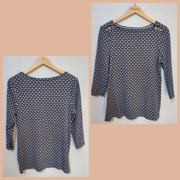 Croft & Barrow gray black butterfly pattern 3/4 sleeve top button down sz small - Picture 8 of 13